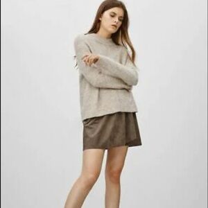 Wilfred Free Aritzia Nescher Faux Vegan Suede Leather Faux Wrap Mini Grey Skirt